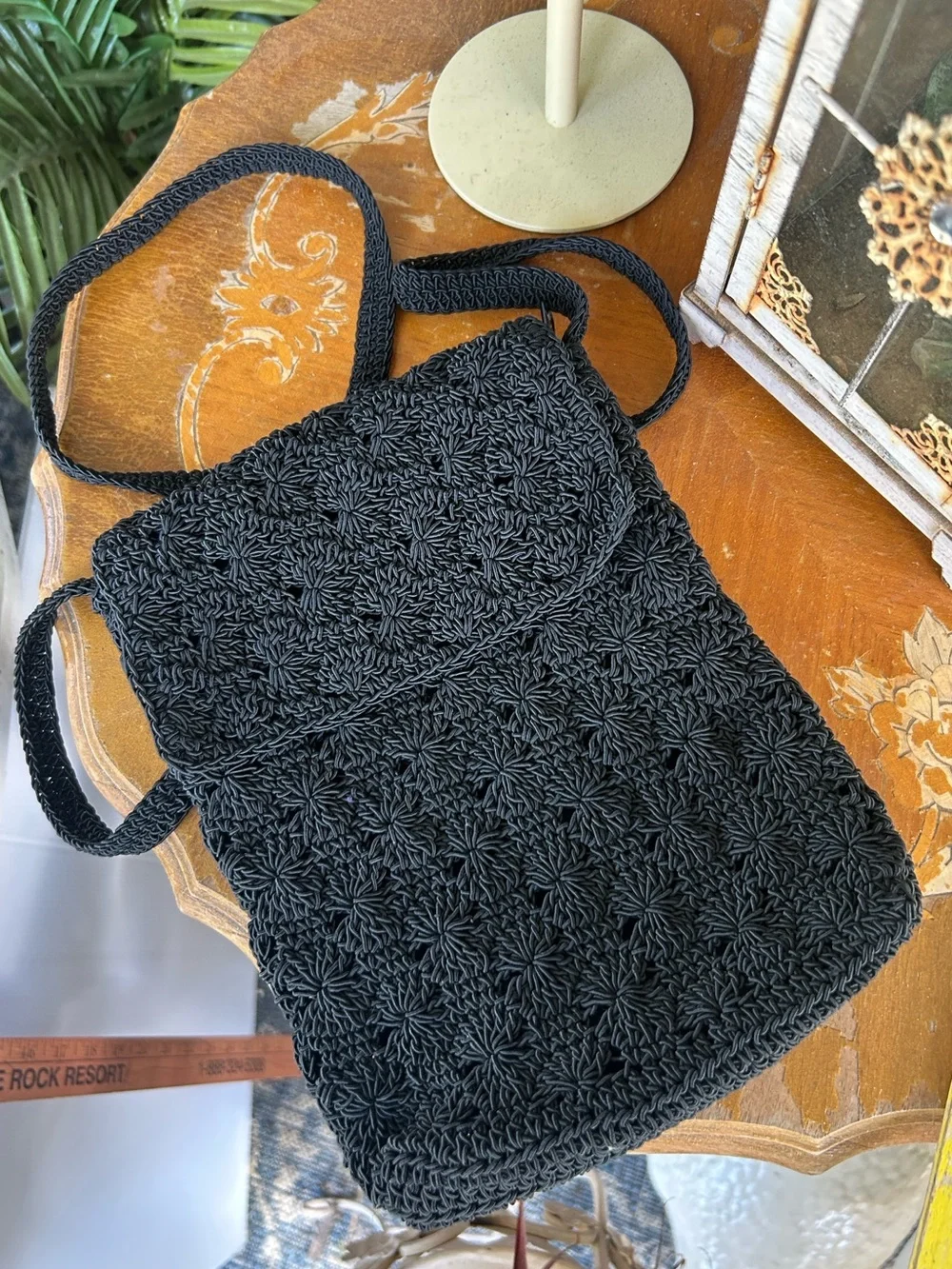 Vintage Black Crochet Crossbody Bag